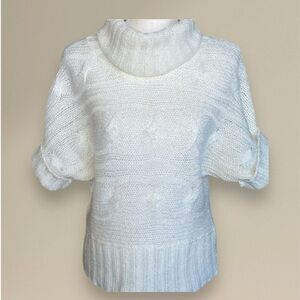 Winter White Cowl Neck Short Sleeve Pullover Knit Sweater Cream Ivory Sz Medium